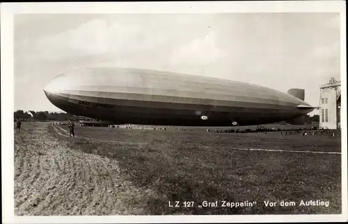 Ak Luftschiff LZ 127 Graf Zeppelin vor dem Aufstieg