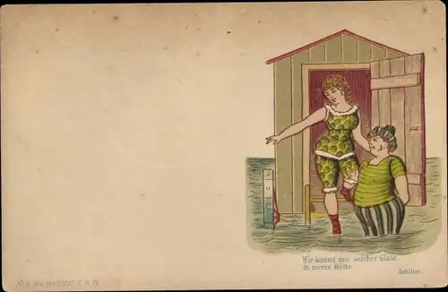 Litho Wie kommt mir solcher Glanz in meine Hütte, Mann und Frau in Badekleidung