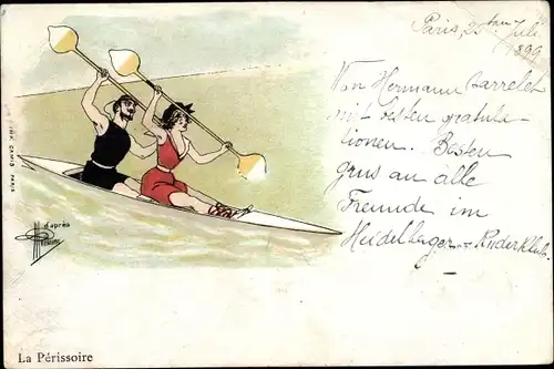 Künstler Litho Guillaume, Albert, Mann und Frau in einem Kanu