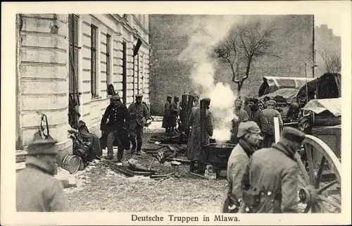 Ak Mława Mielau Polen, Deutsche Truppen, Feldküche, Winter, I. WK