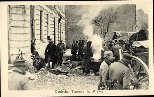 Ak Mława Mielau Polen, Deutsche Truppen, Feldküche, Winter, I. WK