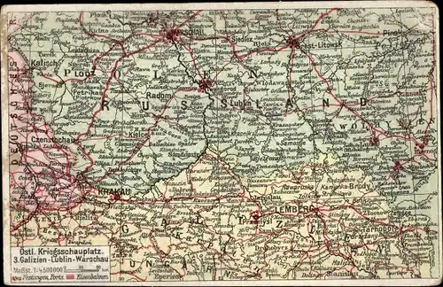 Landkarten Ak Östlicher Kriegsschauplatz, Galizien Lublin Warschau, I WK