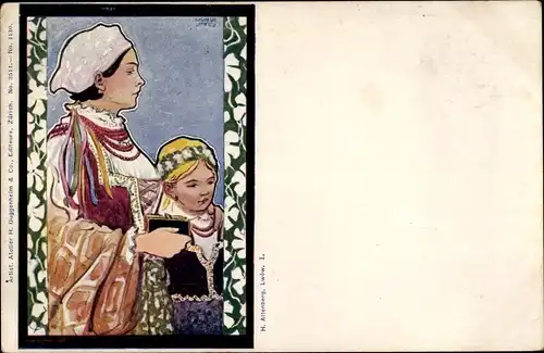 Künstler Ak Frau und Mädchen in Tracht, Polen, Ukraine?