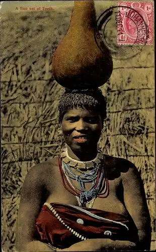 Ak Südafrika, A fine set of teeth, afrikanische Frau