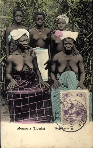 Ak Monrovia Liberia, Eingeborene, Afrikanerinnen, Barbusig