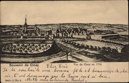 Ak Ciney Wallonien Namur, Panorama en 1750