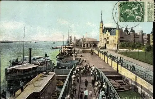 Ak Anvers Antwerpen Flandern, Burg Steen, l'Escaut