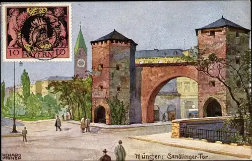 Künstler Ak Wagner, Richard, München Bayern, Straßenpartie mit Blick auf das Sendlinger Tor