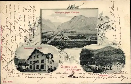 Ak Landquart Kanton Graubünden, Restaurant Wahl, Bahnhofstraße, Totalansicht