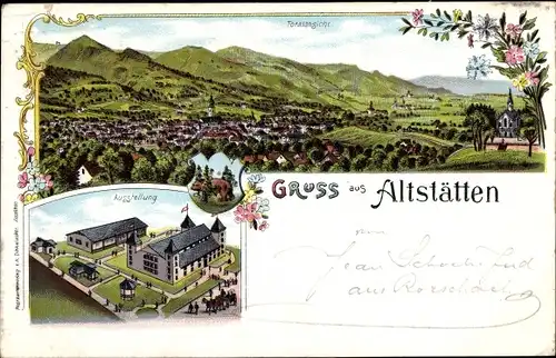 Litho Altstätten Kanton St. Gallen, Totalansicht der Ortschaft, Ausstellung