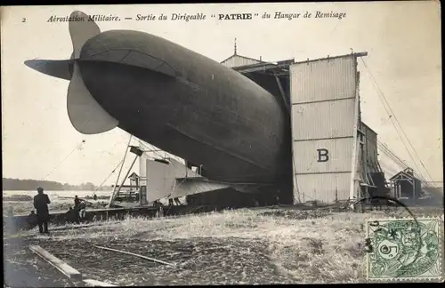 Ak Aérostation Militaire, Sortie du Dirigéable Patrie du Hangar de Remisage