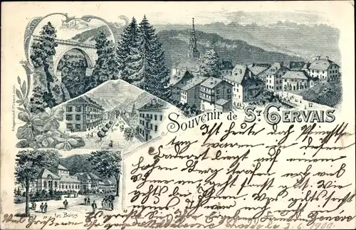 Litho Saint Gervais Haute Savoie, Stadtansicht, Viadukt