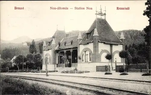 Ak Brașov Brassó Kronstadt Rumänien, Station Noa, Bahnhof, Gleisseite