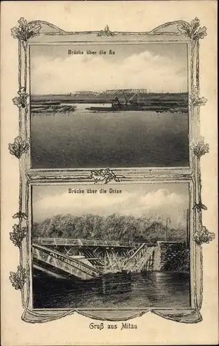 Ak Jelgava Mitau Lettland, Brücke über die Drixe, Aabrücke