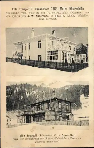 Ak Davos Kanton Graubünden, Villa Traugott, Winteransicht