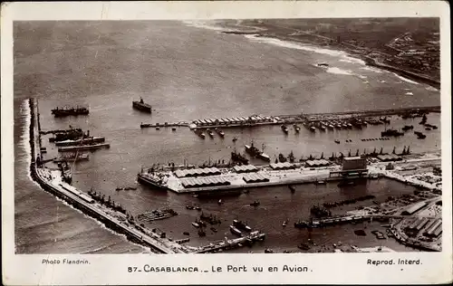 Ak Casablanca Marokko, Le Port vu en Avion, Hafen, Fliegeraufnahme