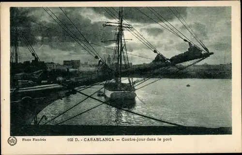 Ak Casablanca Marokko, Contre jour dans le port