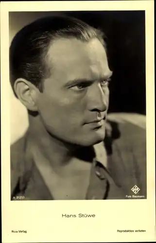 Ak Schauspieler Hans Stüwe, Portrait, Ufa Film, Ross Verlag A 3127 1