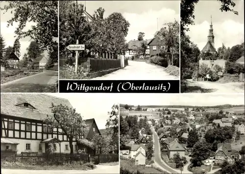 Ak Wittgendorf Zittau Oberlausitz, Totalansicht, Fachwerkhaus, Kirche