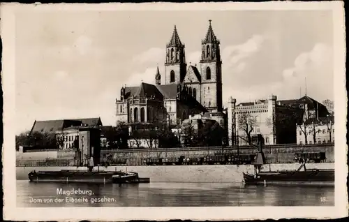 Ak Magdeburg an der Elbe, Dom von der Elbseite gesehen