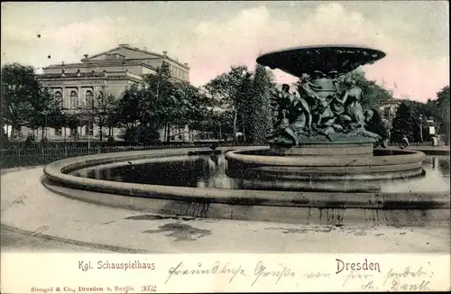 Ak Dresden Neustadt, Albertplatz, Brunnen, Kgl. Schauspielhaus