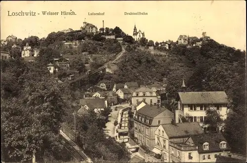 Ak Dresden Loschwitz, Weisser Hirsch, Panorama mit Luisenhof und Drahtseilbahn