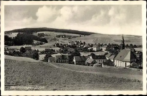 Ak Oberstützengrün Stützengrün im Erzgebirge Sachsen, Panorama mit Kirche