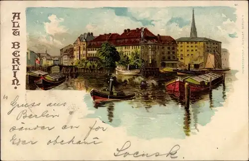 Litho Berlin Mitte, Altstadtpartie an der Spree