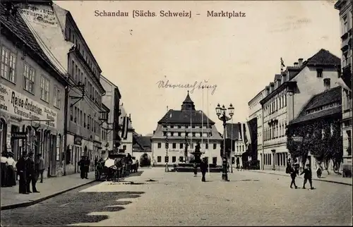 Ak Bad Schandau an der Elbe, Marktplatz, Geschäft Reiseandenken