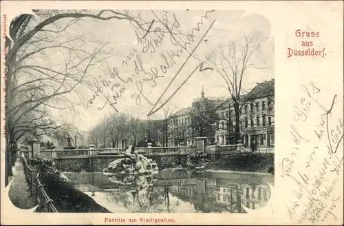 Ak Düsseldorf am Rhein, Partie am Stadtgraben