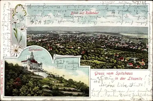 Ak Radebeul Sachsen, Blick auf die Stadt, Spitzhaus mit Terrassen