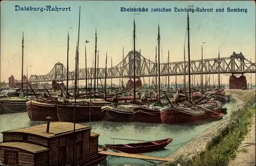 Ak Duisburg im Ruhrgebiet, Rheinbrücke zwischen Duisburg-Ruhrort und Homberg