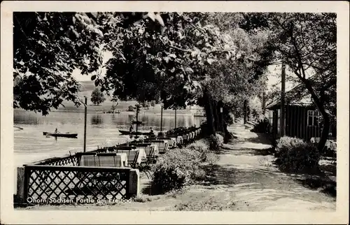 Ak Ohorn in Sachsen, Buschmühle, See, Terrasse, Boote