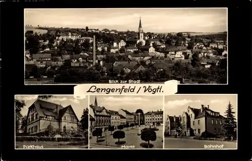 Ak Lengenfeld Vogtland, Panorama, Parkhaus, Markt, Bahnhof