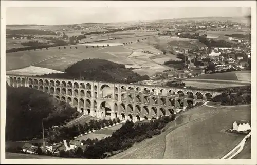 Ak Mylau Reichenbach Vogtland, Göltzschtalbrücke, Bahnlinie Reichenbach Plauen, Fliegeraufnahme