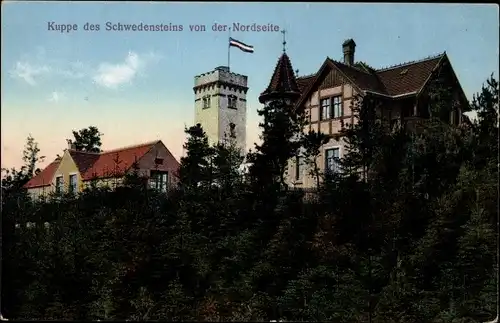Ak Pulsnitz in Sachsen, Berggasthaus Schwedenstein, Flagge, Turm