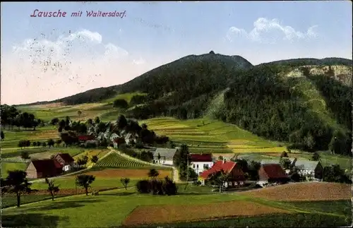 Ak Waltersdorf Großschönau, Ortsansicht, Lausche, Panorama, Felder, Wald