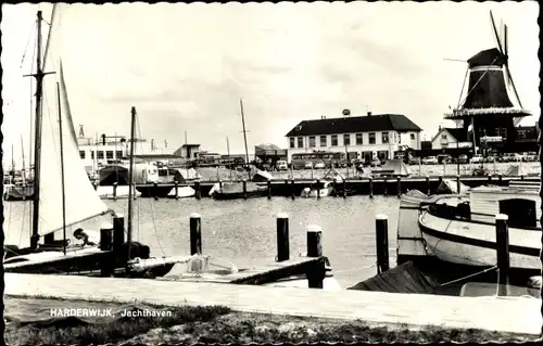 Ak Harderwijk Gelderland, Jachthaven, Molen