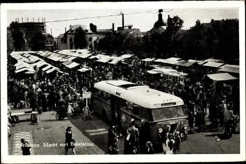 Ak Apeldoorn Gelderland, Markt met Busstation