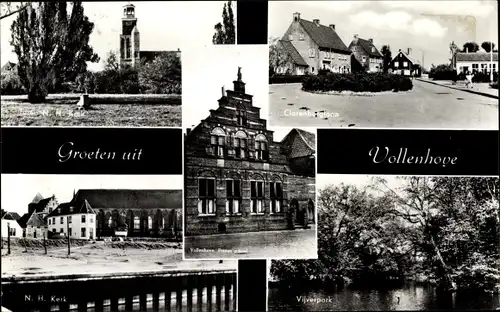 Ak Vollenhove Overijssel Niederlande, Kirche, Park, Giebelhaus, Dorfpartie
