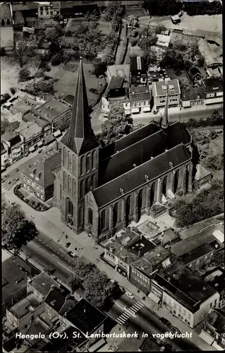 Ak Hengelo Overijssel Niederlande, St. Lambertuskerk in vogelvlucht