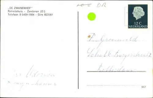 Ak Zenderen Overijssel, Retraitehuis De Zwanenhof, Luftbild