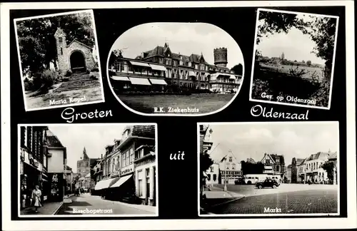 Ak Oldenzaal Overijssel, Maria Kapel, R. K. Ziekenhuis, Bischopstraat, Markt, Gesamtansicht