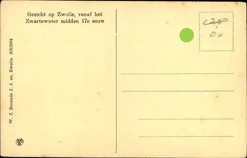 Ak Zwolle Overijssel Niederlande, Vanaf het Zwartewater midden 17e eeuw