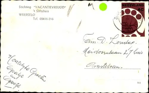 Ak Weerselo Overijssel, Stichting Vacantievreugd, Hall Stiftshuis