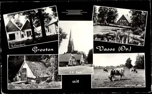 Ak Vasse Overijssel Niederlande, Boerderij, R. K. Kerk, Kolk De Mast, Watermolen De Mast