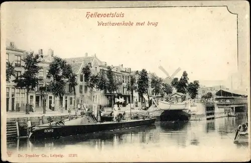 Ak Hellevoetsluis Südholland, Westhavenkade met brug