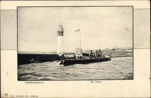 Ak Hellevoetsluis Südholland, Dampfer im Hafen, Leuchtturm