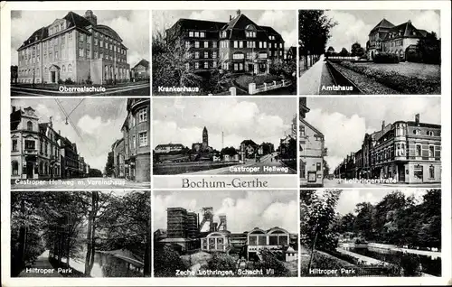 Ak Gerthe Bochum im Ruhrgebiet, Amtshaus, Krankenhaus, Oberrealschule, Vereinshaus