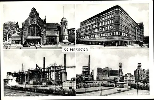 Ak Gelsenkirchen im Ruhrgebiet, Bahnhof, Hans Sachs Haus, Zeche Consolidation, Hochöfen